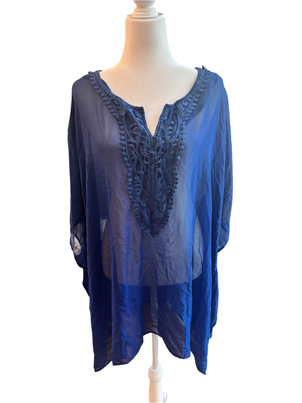 NWT JC SWIM BY JUST CLASS ROYAL BLUE SHEER KAFTAN SWIM COVER UP OSFM